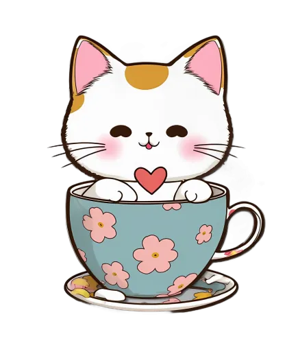 T-Shirts Pattern: Adorable Cat in a Teacup