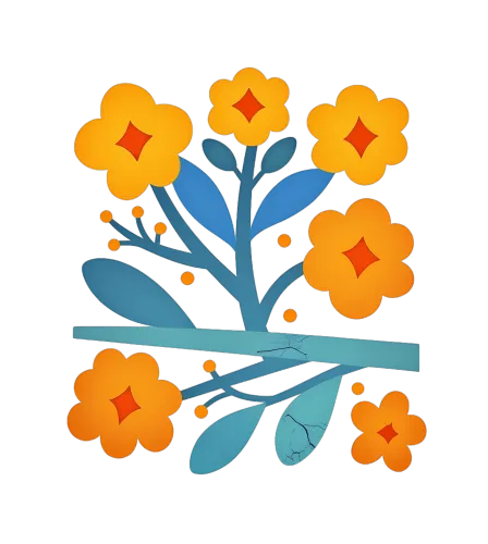 T-Shirts Custom: Vibrant Orange Flowers with Blue Leaves - Artistic Design