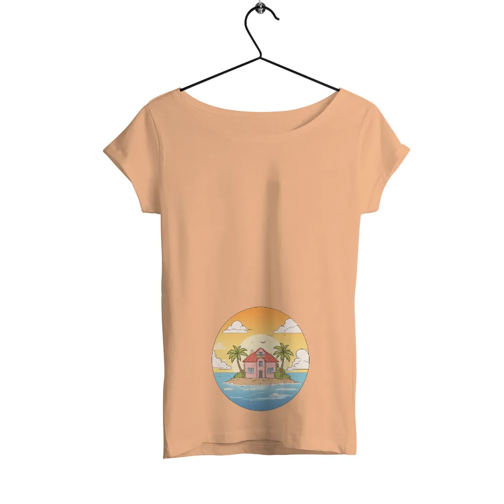 Custom Tee Shirts: Island Dream - Escape to Paradise| Setting sun casting a warm glow