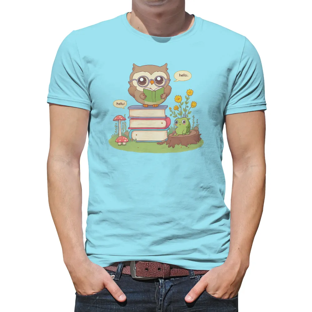 T-Shirt Printing: Whimsical Owl and Books - Learning and Imagination| Green creature with sunflowers