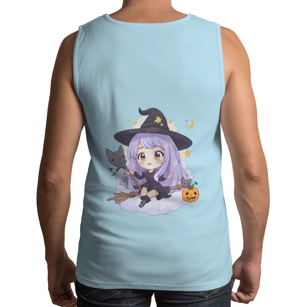 Tee Shirts Printed: Enchanted Witch's Halloween Adventure| glowing pumpkin lantern