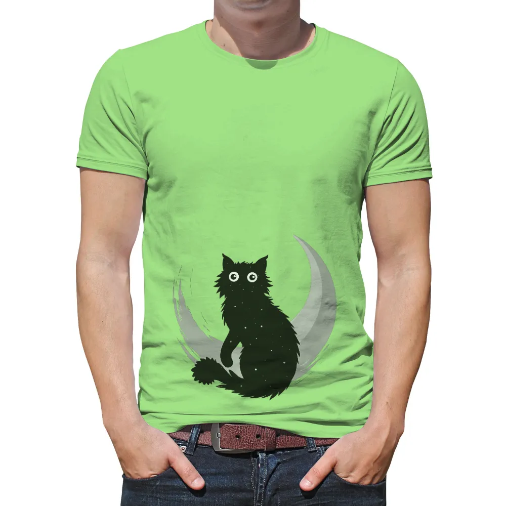 Custom Tee Shirts: Black Cat and Crescent Moon Silhouette|bleach silhouette shirt