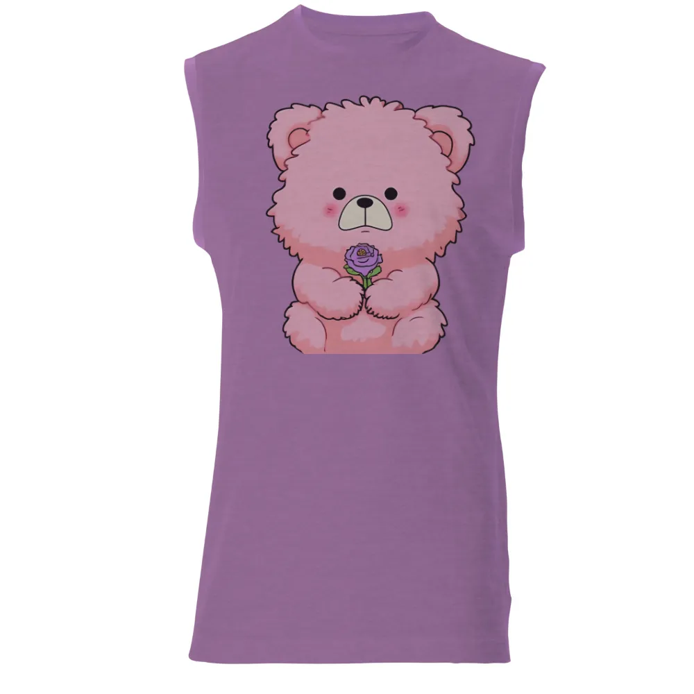 TShirt Design: Pink Bear with Purple Rose - Artistic Love & Innocence|no money but love tshirt