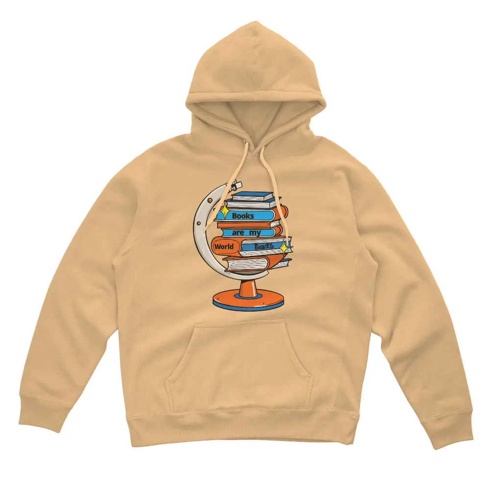 Tee Shirts Printed: Books Are My World - Reading Adventure| Vibrant book stack