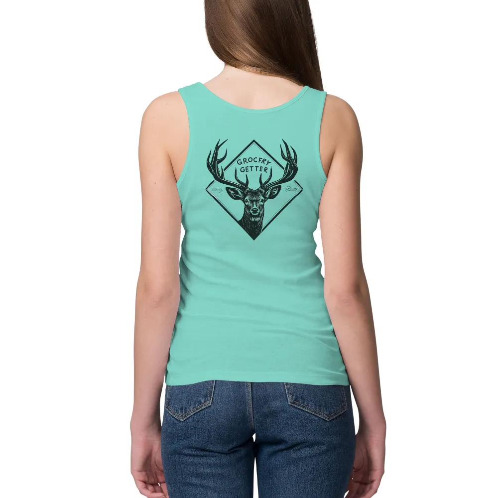 Tee Shirts Printed: Grocery Getter Deer Emblem|casual vintage sun moon t shirt