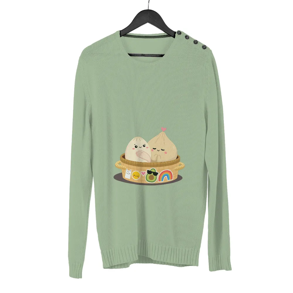 Custom Tee Shirts: Dumplings' Adventure with Cat, Avocado, and Rainbow Stickers|friends valentines day shirt