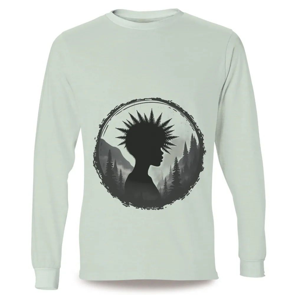 Tee Shirts Printed: Nature's Whisper - Monochrome Silhouette Design| Monochrome design