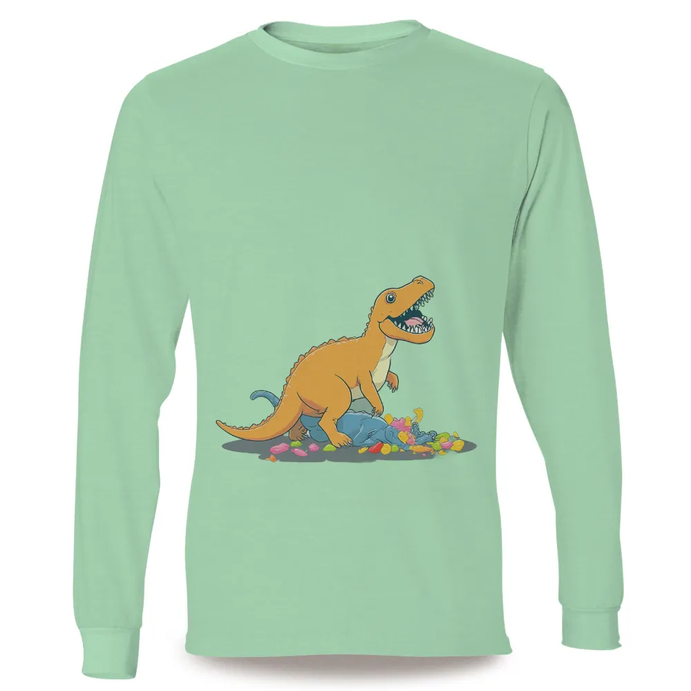 Graphic Tees: Rexy's Candy Treasure - Funny & Quirky Designs|dinosaur bunny shirt