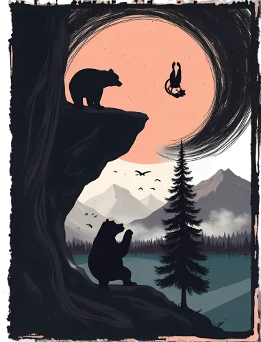 TShirt Design: Bears and Moon - Explore the Surreal Landscape