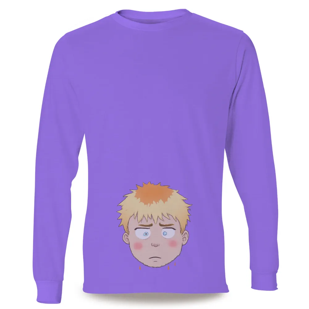 TShirt Design: Anime Character with Deep Emotions|cartoon character with blue shirt