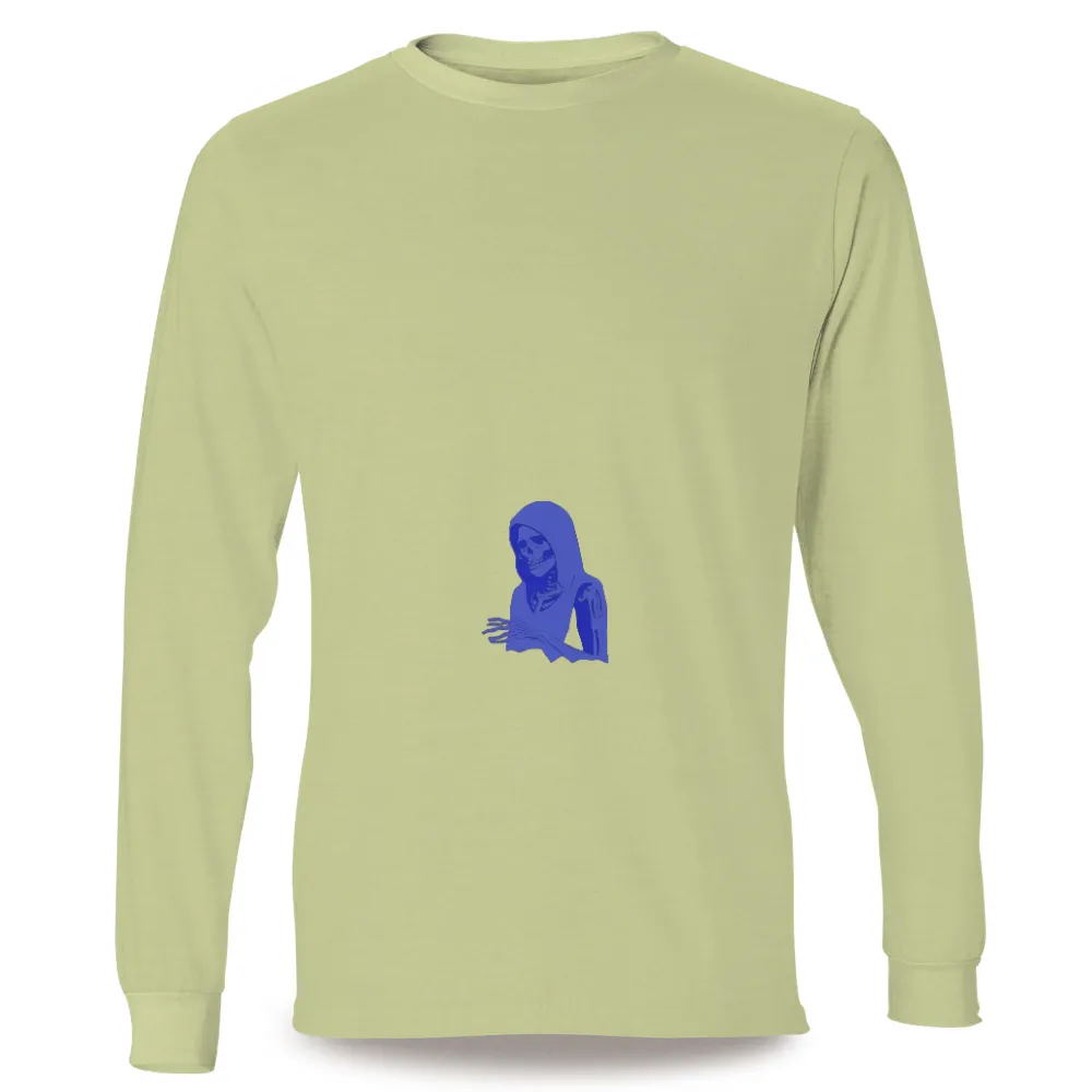 Custom T-Shirt Printing: Skeletal Figure in Hooded Garment - Cyberpunk Theme|futuristic t