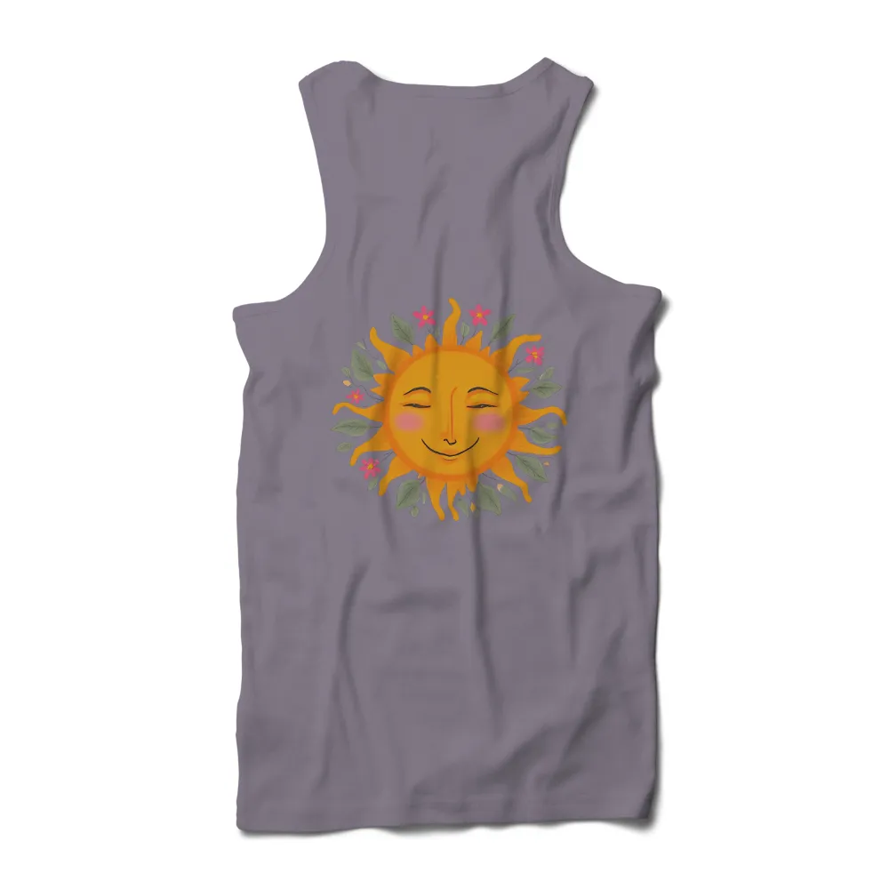 Graphic Tees: Radiant Sun with Pink Flowers and Green Leaves|nautica ladies sun tee