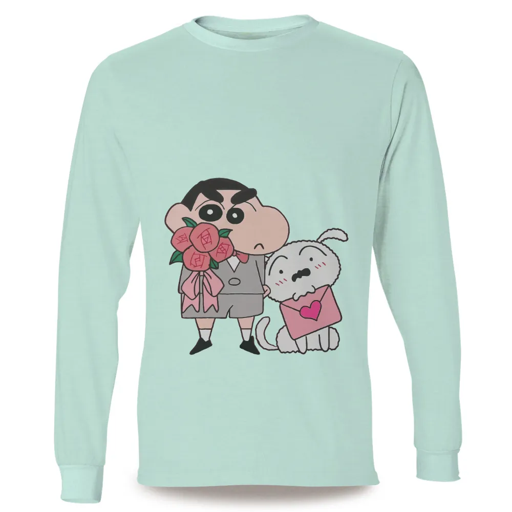 Custom Tee Shirts: Shin-chan and Shiro's Heartwarming Friendship|black cartoon friends shirt