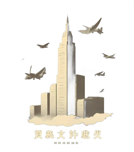 Vintage Cityscape Graphic with Skyscrapers and Airplanes