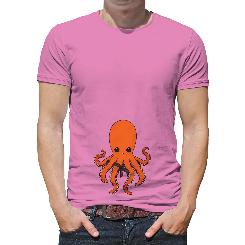 Tee Shirts Printed: Whimsical Orange Octopus with Bow Tie|roblox t shirt black pink