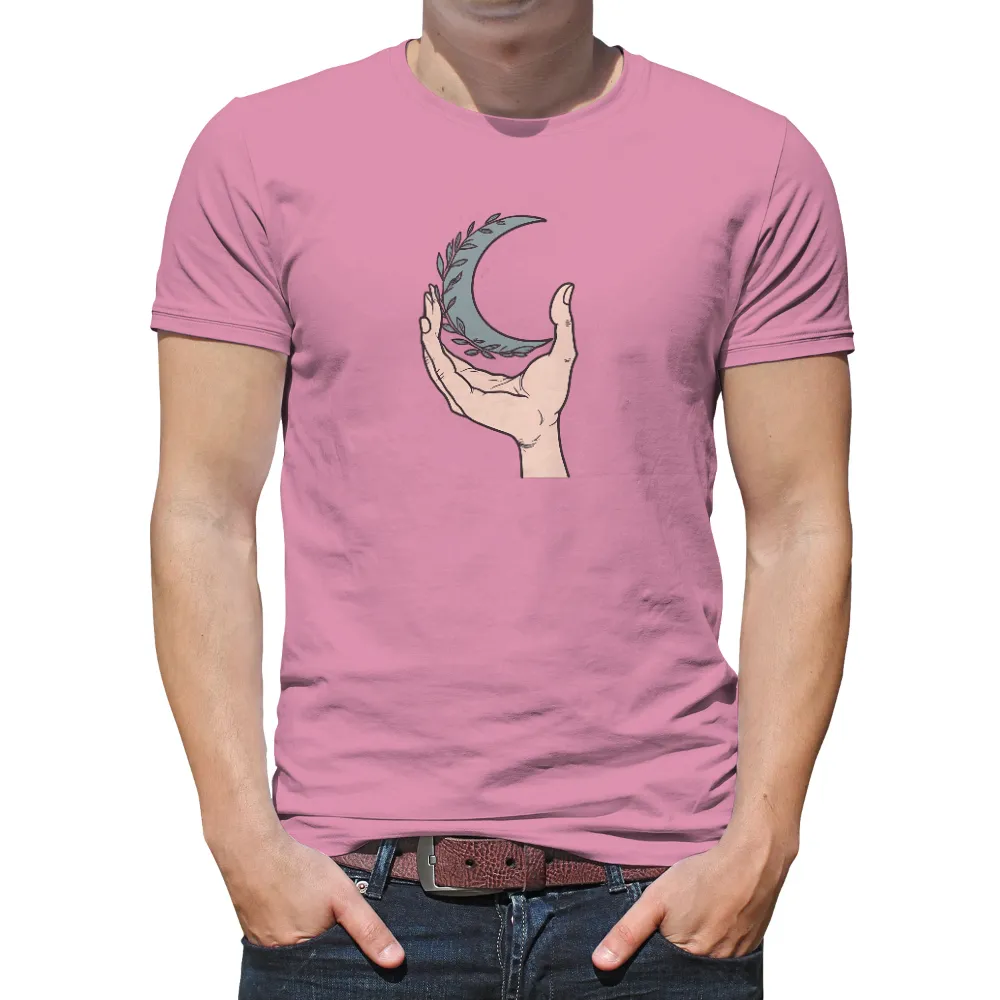 Shirts Graphic Tees: Hand Holding Crescent Moon - Artistic Design|sun and moon t shirt kellogg's