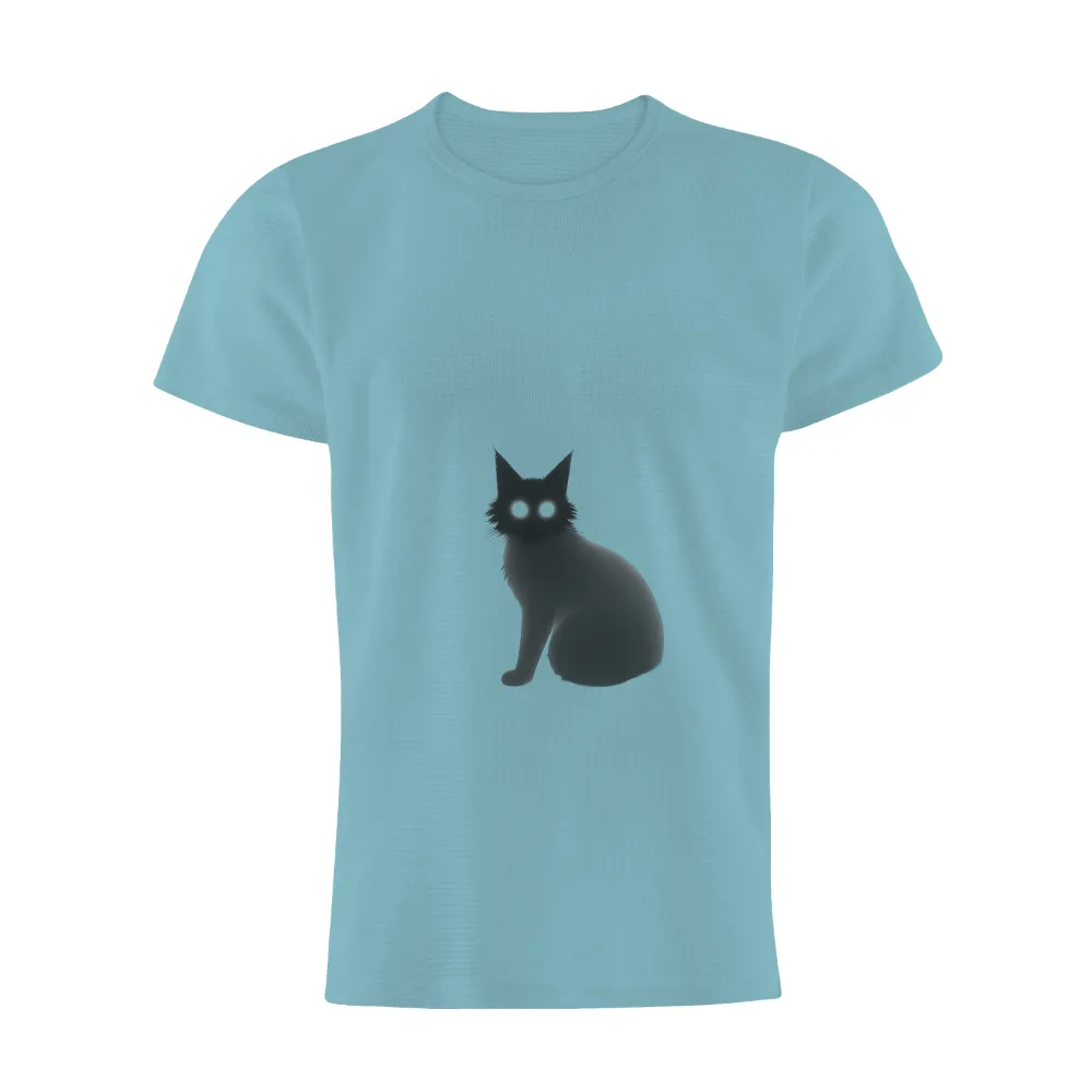 Custom Tee Shirts: Enigmatic Cat with Glowing Eyes| Enigmatic feline in the shadows