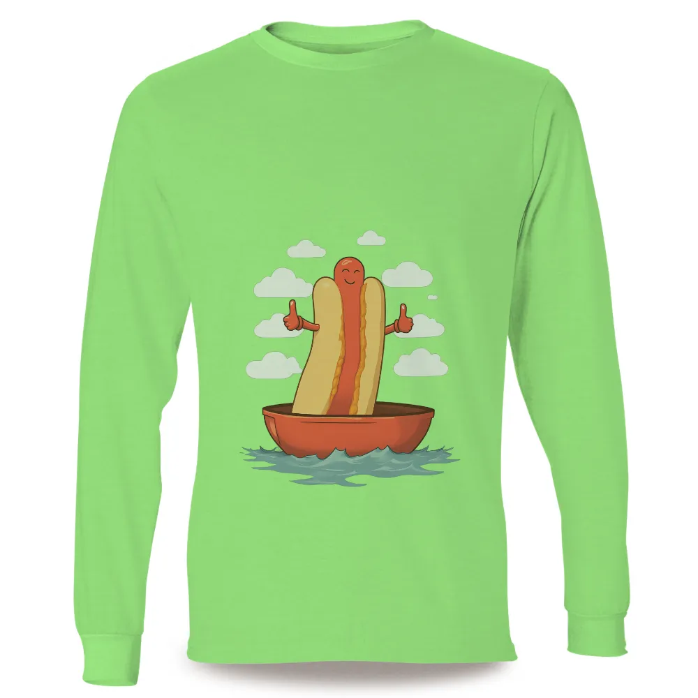 Tee Shirt Printing: Hot Dog Adventure on a Boat - Fun and Positivity|a fun thing to do in the morning shirt