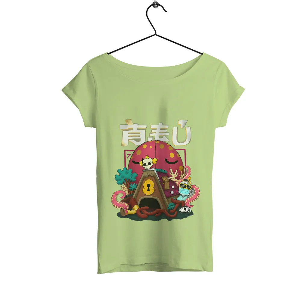 TShirt Design: Whimsical Skull and Octopus in a Fantasy World| keyhole door