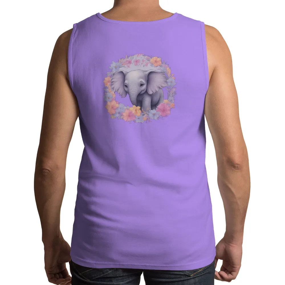 TShirt Printing: Baby Elephant in Floral Wreath - Life & Growth| Innocent gaze of a baby elephant