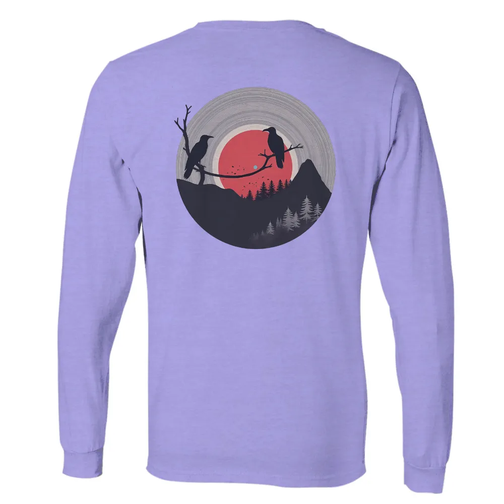 Custom T-Shirt Printing: Ravens and Red Sun - Artistic Design| vibrant red sun