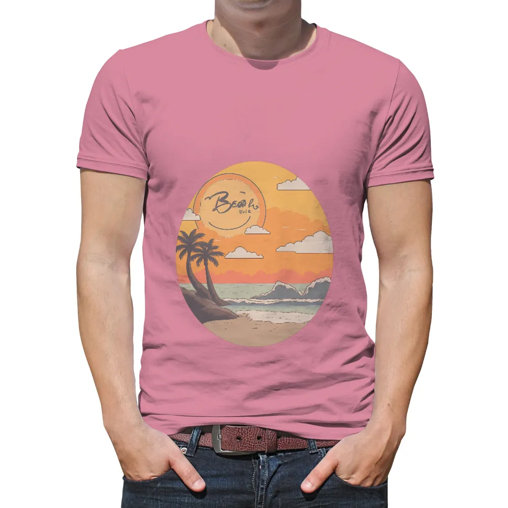 Beaches Rule: Vintage & Retro T-Shirts Pattern with Sunset and Palm Tree|4th of july beach shirts