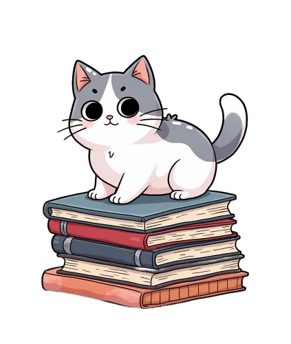 TShirt Design: Curious Cat on Books - Learning and Wisdom