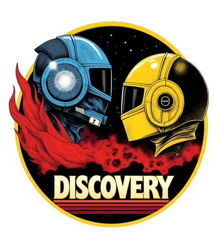 Shirts Graphic Tees: Iconic Duo Helmets - Discovery