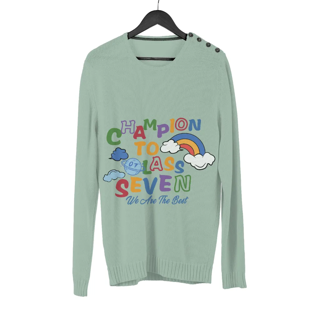 TShirt Design: Champion To Class Seven - We Are The Best|rainbow sequin lips t shirt