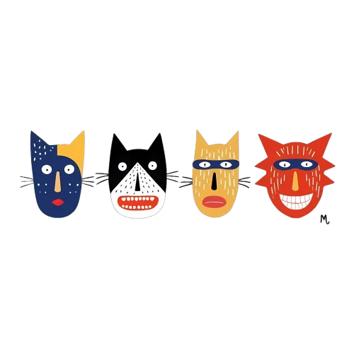 Tee Shirt Printing: Whimsical Cat Faces - Artistic & Playful Design