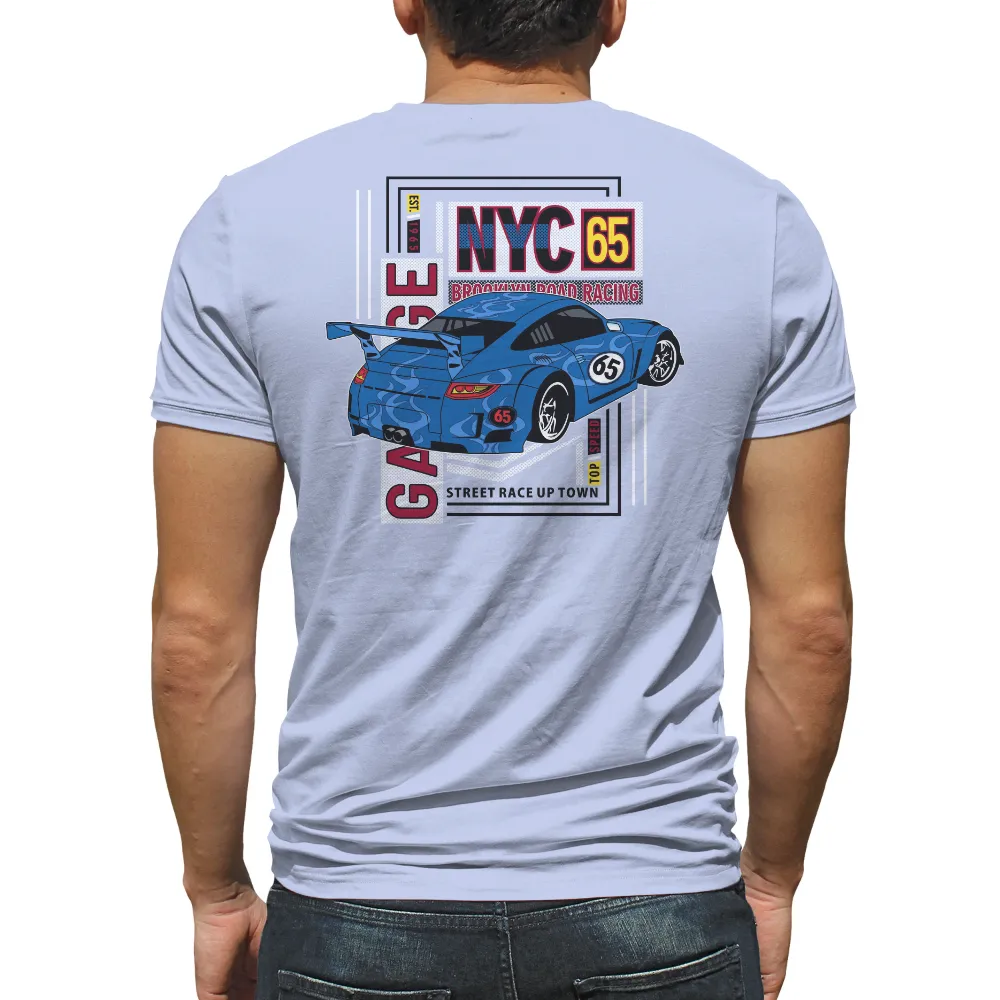 Tee Shirt Printing: NYC 65 Brooklyn Road Racing Sports Car Design|casual vintage sun moon t shirt