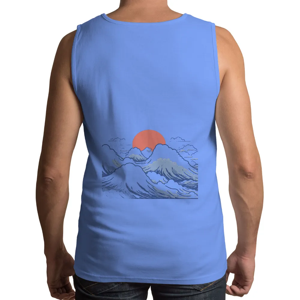 Tee Shirt Printing: The Great Wave Off Kanagawa - Ocean Waves & Sunset Design| bold colors