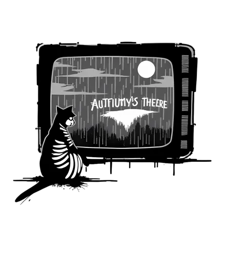 Custom Tee Shirts: Skeletal Cat Watching Vintage TV - Autiumy's There