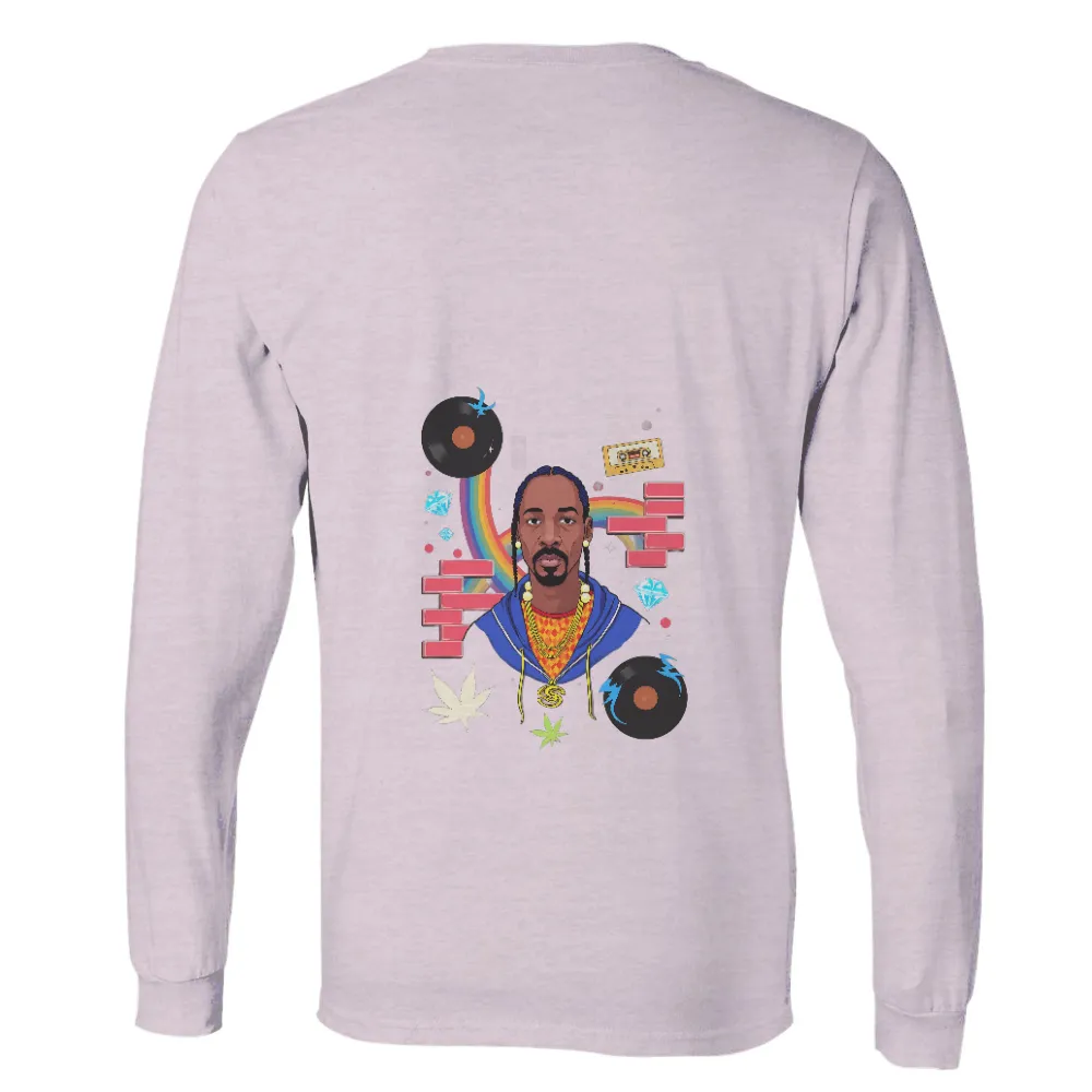 Graphic Tees: Celebrating Iconic Rapper with Vinyl Records and Diamonds| Colorful rainbow in the background