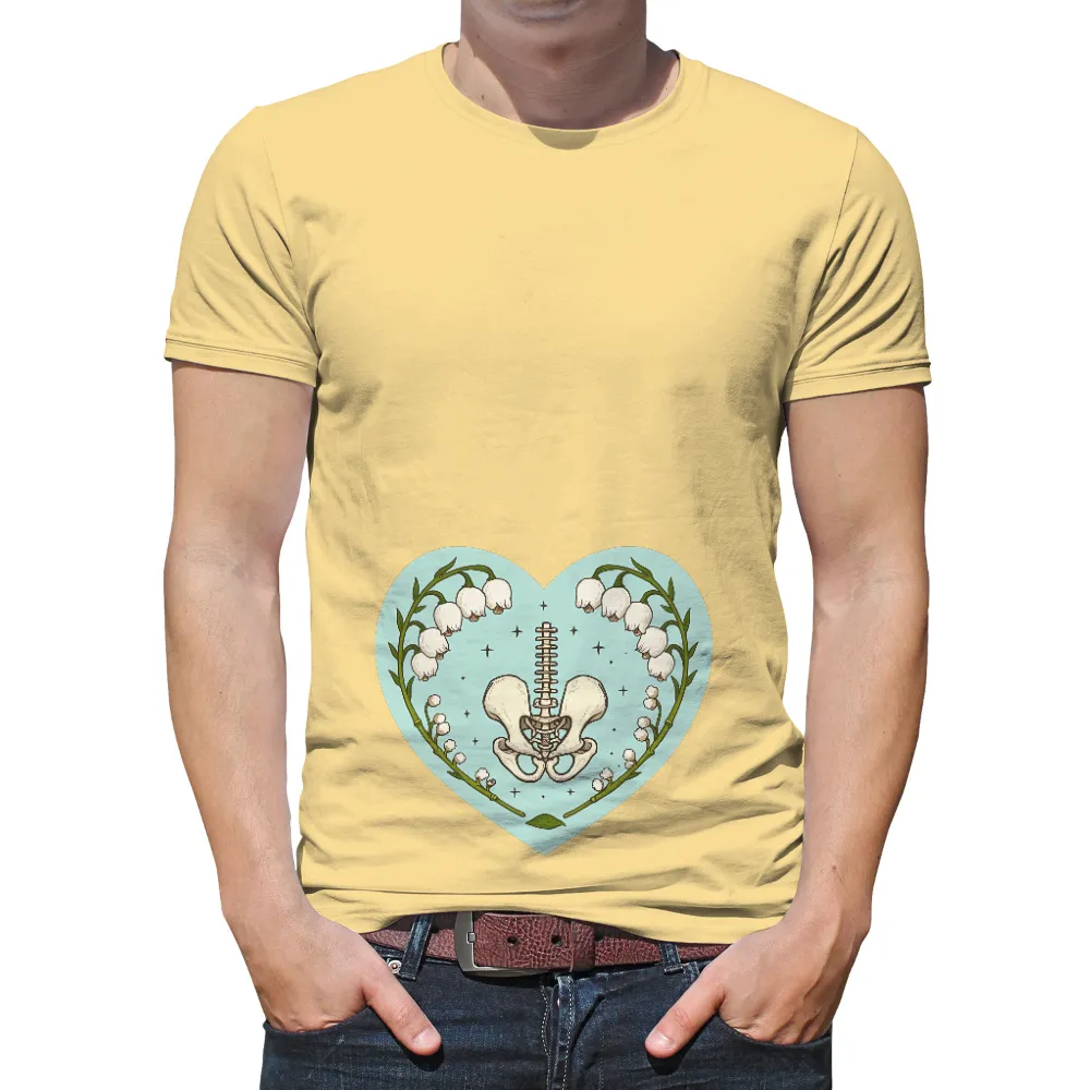 Tee Shirt Printing: Skeleton Heart with Lilies of the Valley - Artistic Design|skeleton hands rainbow shirt