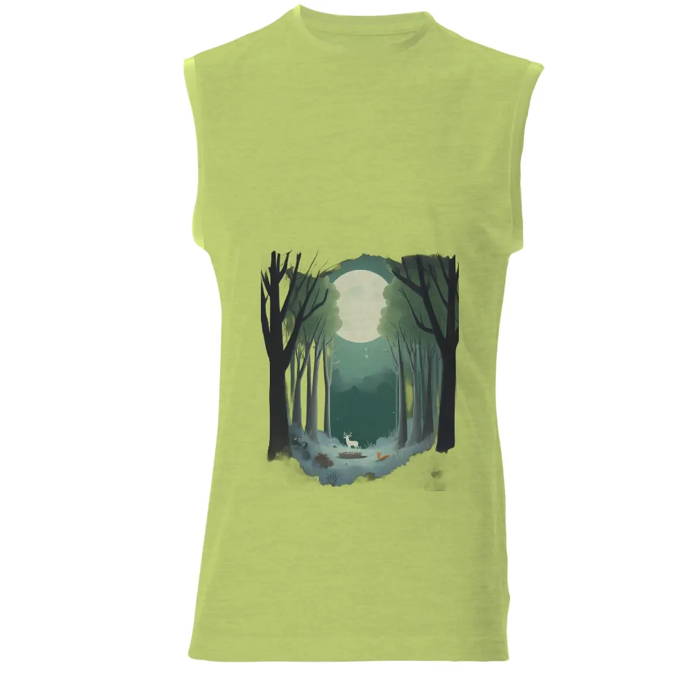 TShirt Printing: Deer and Fox Under the Moon - Nature's Harmony|endor forest summer camp shirt