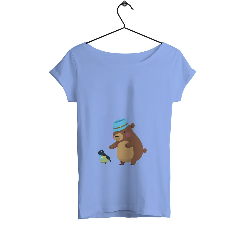 Bruno the Bear and Bello the Bird: A Tale of Friendship - T-Shirt Printing|cartoon with blue shirt