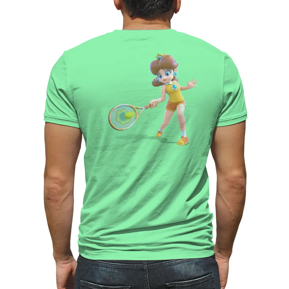 Tee Shirt Printing: Princess Daisy's Tennis Adventure|blue shirt cartoon character