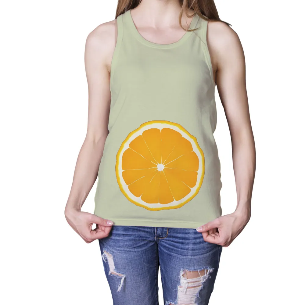 T-Shirt Printing: Vibrant Orange Slice - Freshness and Vitality|daisee button back detail knit tee