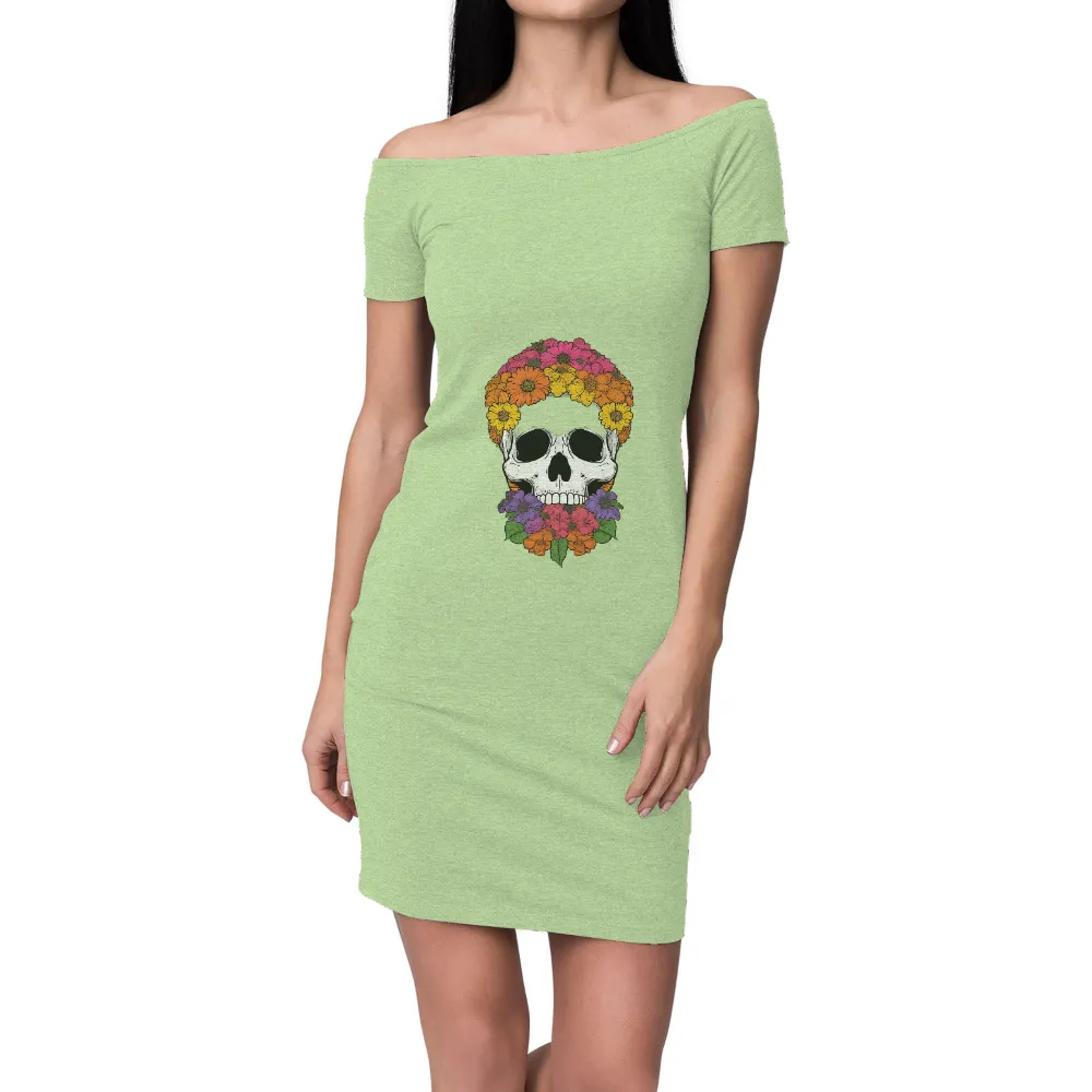 T-Shirt Printing: Vibrant Skull with Flowers - Artistic Celebration of Life and Death|roblox skull t shirt