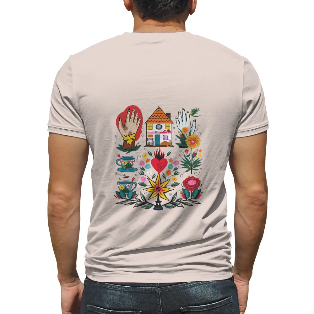 T-Shirts Design: A Whimsical Home Filled with Love and Creativity| hands holding flowers