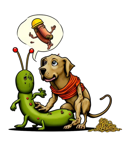 Humorous Dog and Caterpillar Graphic - Whimsical Designs for Everyday Wear