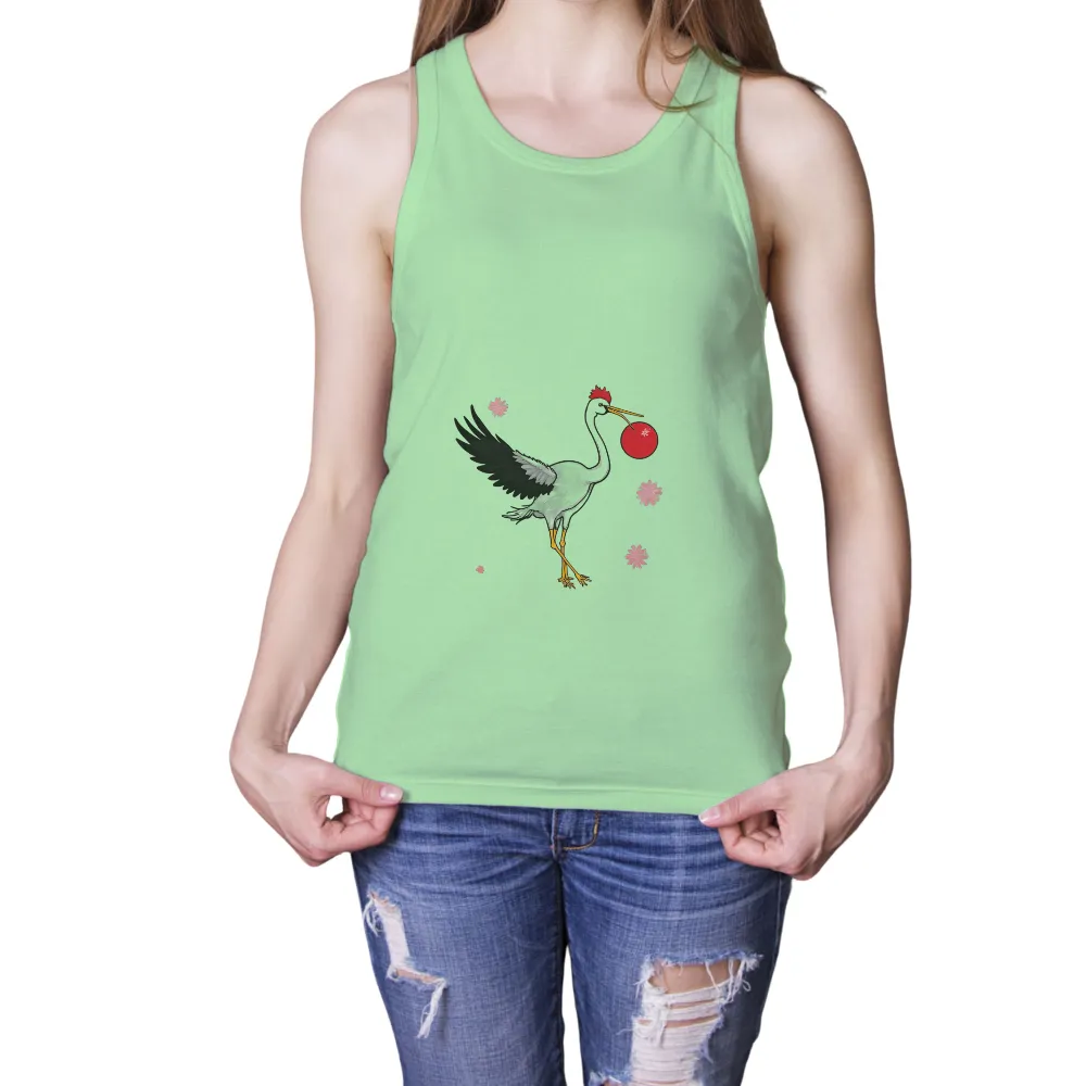 Tee Shirts Printed: Crane with Cherry Blossoms - Artistic Design|pretty spring shirts