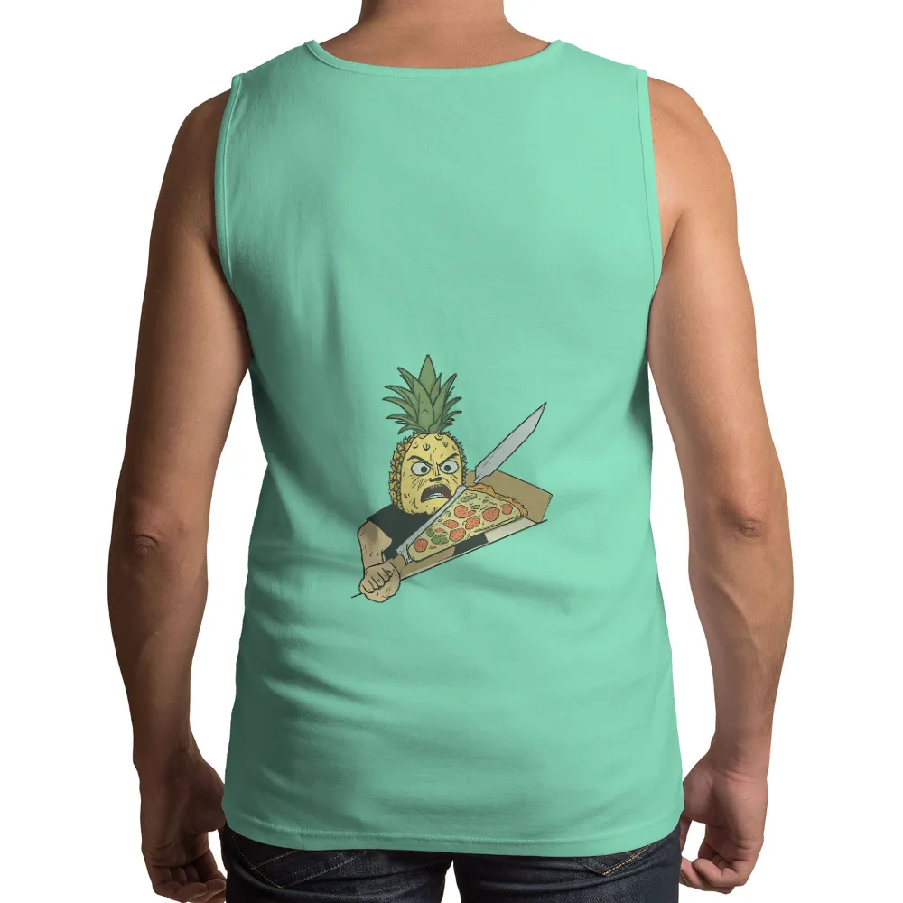 Pineapple Killer: Horror Meets Humor in Shirts Graphic Tees| Knife over a slice of pizza