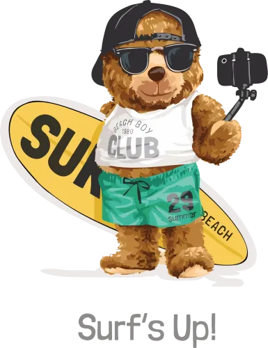 Shirts Graphic Tees: Surf's Up with Beach Boy Club Bear