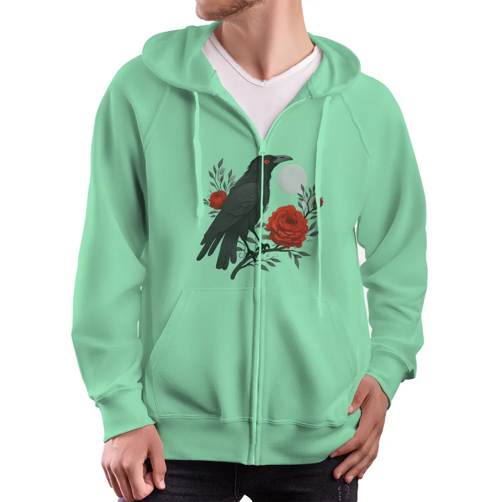 TShirt Design: Crow and Red Roses Under the Moon|peace love camping shirt