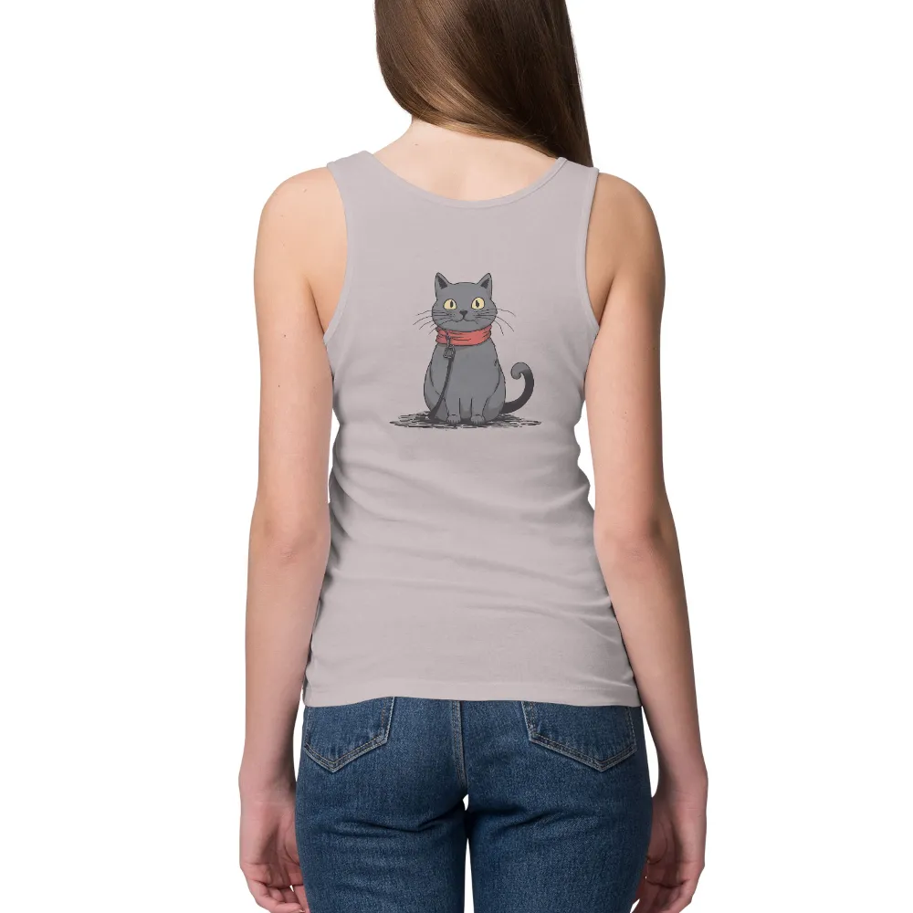 Charming Gray Cat with Yellow Eyes and Red Scarf Design|doja cat t shirt hot topic