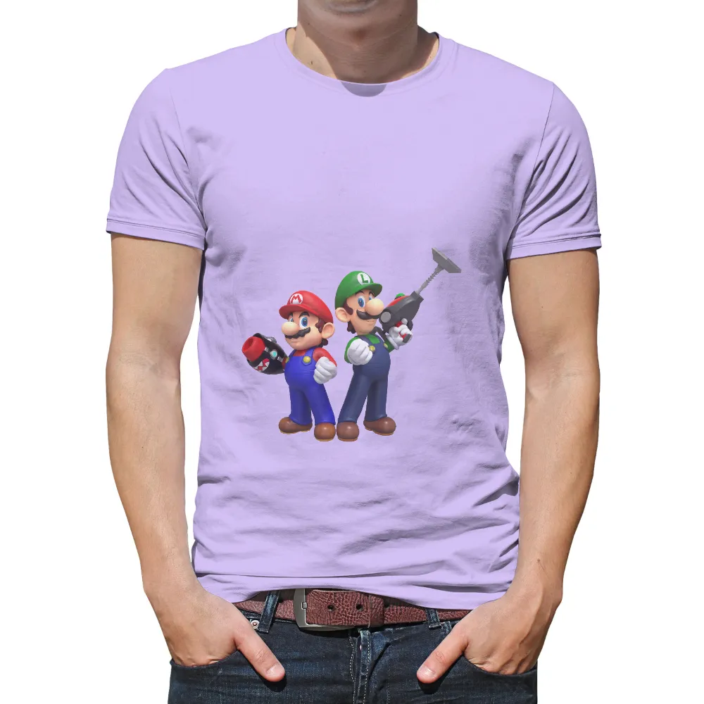 TShirt Design: Mario and Luigi Ready for Adventure|friends shirt with black cartoon characters