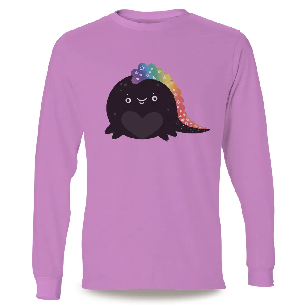 T-Shirts Design: Cosmic Dino - Whimsical Rainbow Heart|rainbow women's t shirt