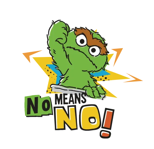 T-Shirt Printing: Quirky Green Creature Says 'No Means No!'